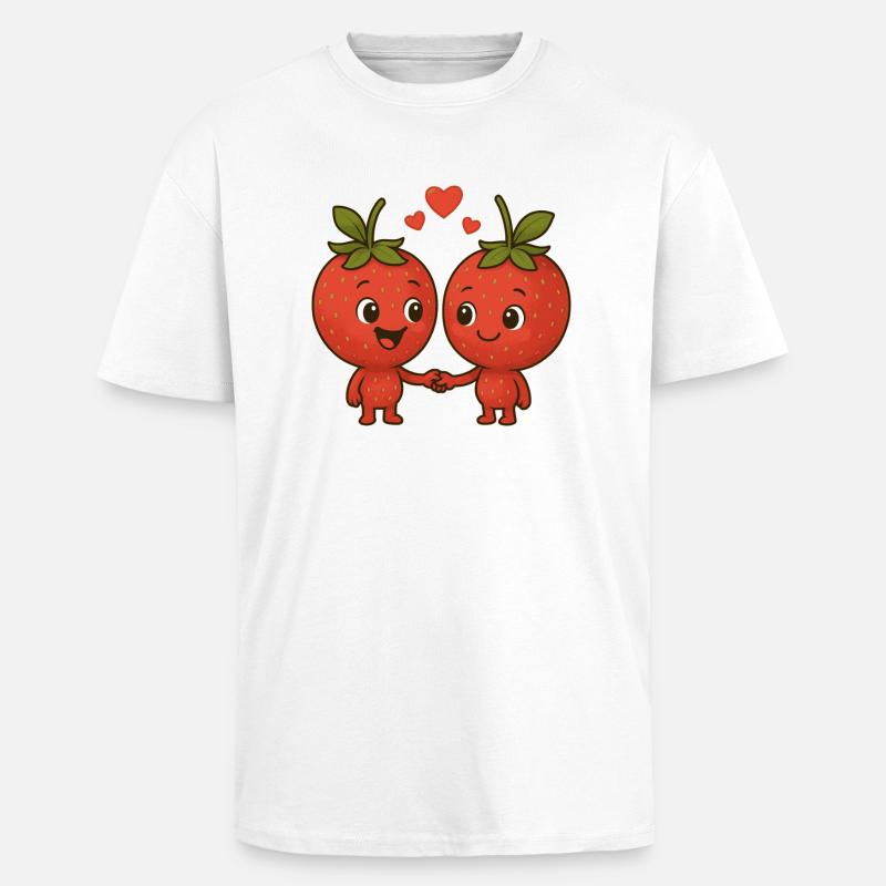 Strawberries with hearts - Unisex Oversized Heavyweight T-shirt - white