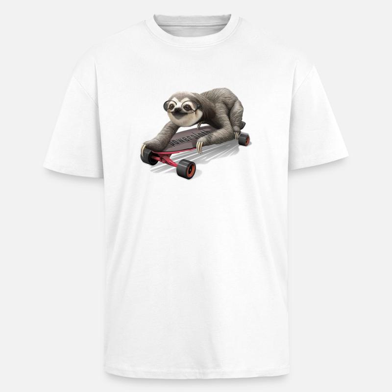SLOTH SUR LE SKATEBOARD - T-shirt unisexe oversize épais - blanc