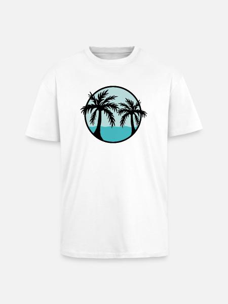 Palmiers devant l’océan - T-shirt unisexe oversize épais - blanc