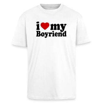 I love my boyfriend - Oversized Heavyweight Unisex T-Shirt - Weiß - Vorne - Alina (178cm) & Michal (187cm)