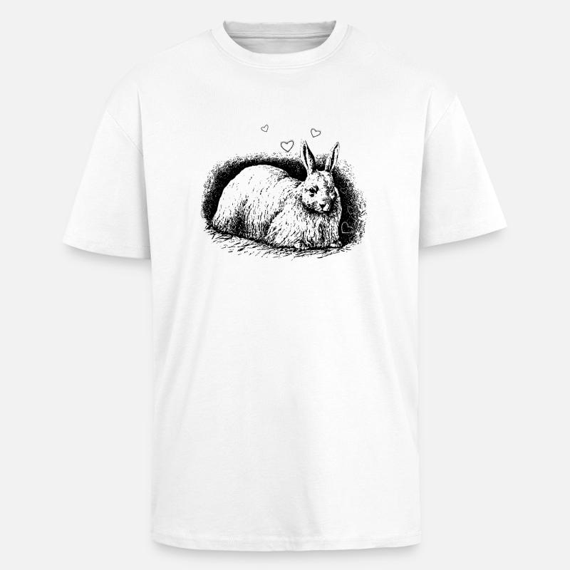 Lapin rétro avec coeurs noir - T-shirt unisexe oversize épais - blanc