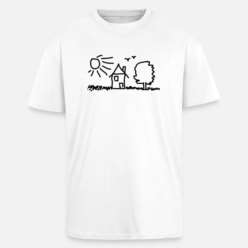 Haus Baum Sonne - Oversized Heavyweight Unisex T-Shirt - Weiß