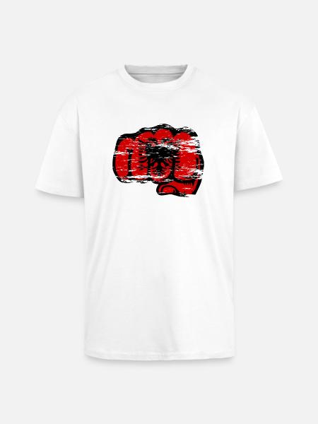 Drapeau de l’Albanie poing utilisé - T-shirt unisexe oversize épais - blanc