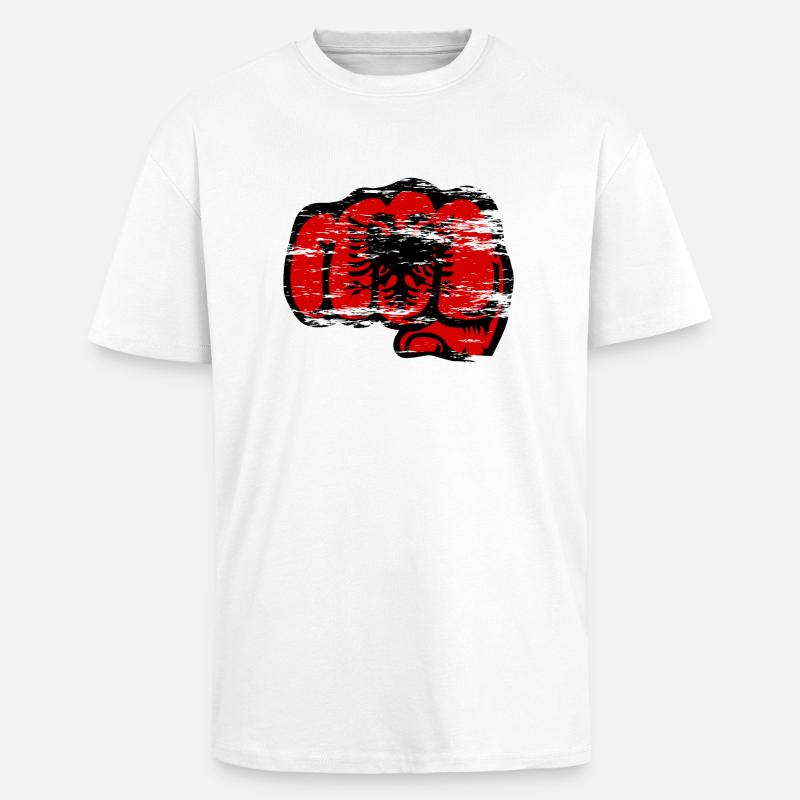 Drapeau de l’Albanie poing utilisé - T-shirt unisexe oversize épais - blanc