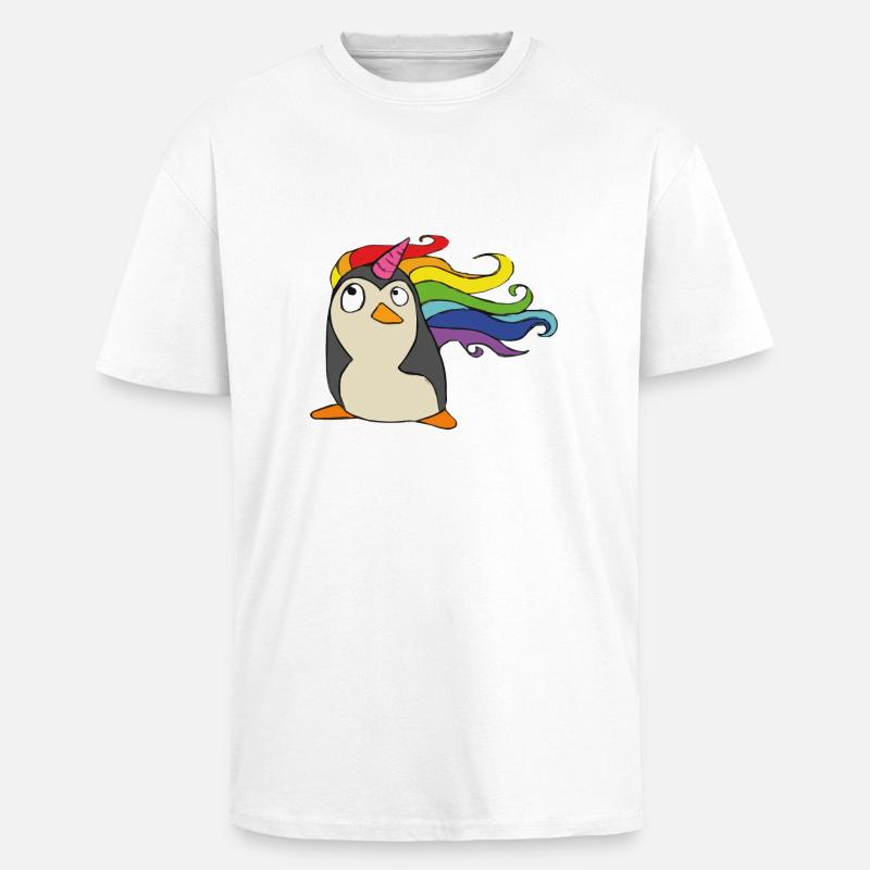Punguin Einhorn Regenbogen - Oversized Heavyweight Unisex T-Shirt - Weiß