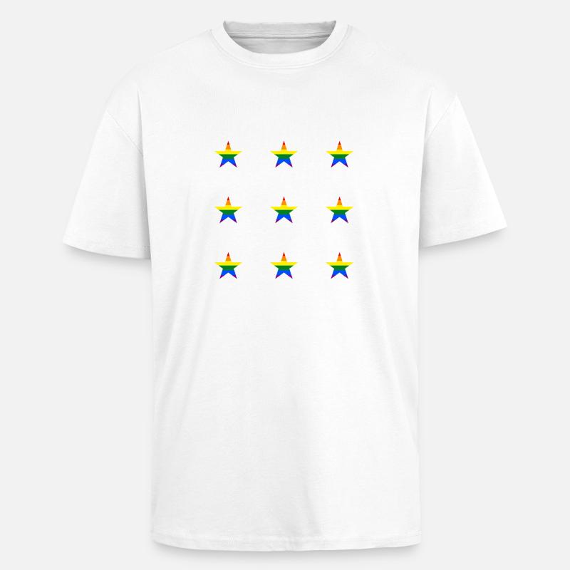Rainbow star pattern LGBTQ colours - Unisex Oversized Heavyweight T-shirt - white