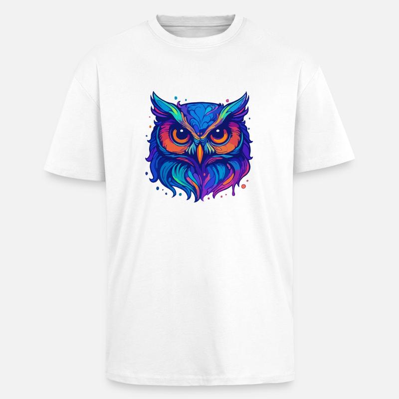 Neon-Eule - Oversized Heavyweight Unisex T-Shirt - Weiß
