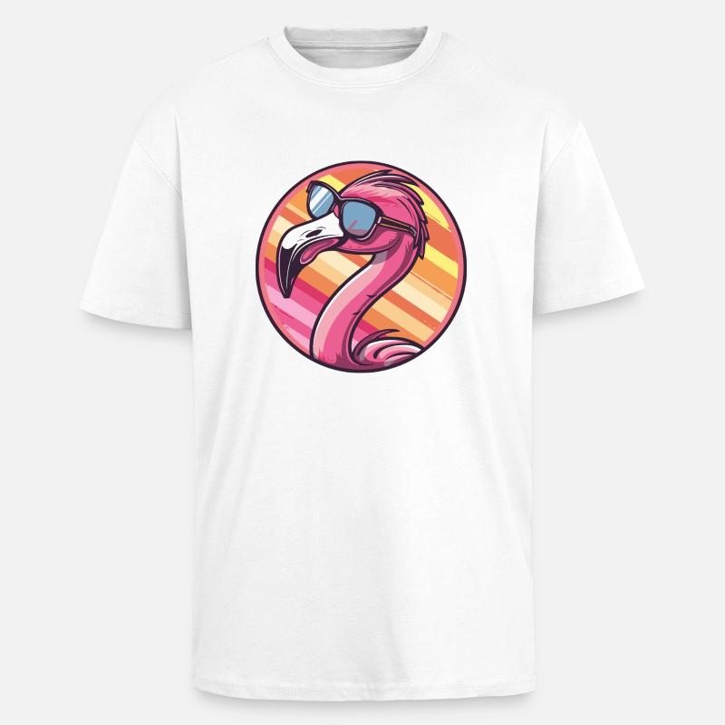 Flamingo Bande Dessinée Cool - T-shirt unisexe oversize épais - blanc