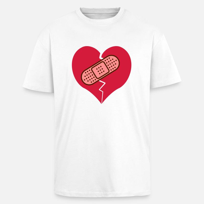 gebrochenes Herz mit Pflaster - Oversized Heavyweight Unisex T-Shirt - Weiß