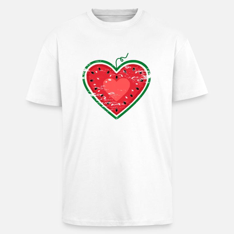 Coeur design pastèque utilisé - T-shirt unisexe oversize épais - blanc