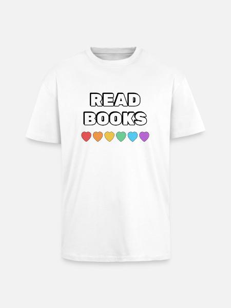 Read Books Rainbow Hearts - Unisex Oversized Heavyweight T-shirt - white