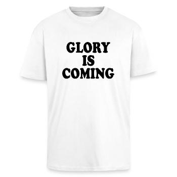 Glory is coming - Oversized Heavyweight Unisex T-Shirt - Weiß - Vorne - Alina (178cm) & Michal (187cm)