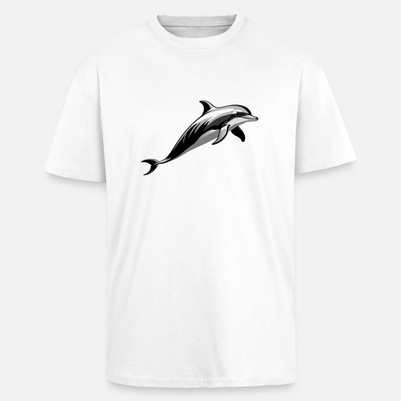 Dauphin - Mignon Ocean Pet Design - T-shirt unisexe oversize épais - blanc