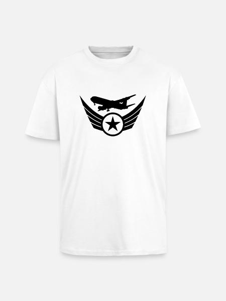airplane wing logo design star star pilots crest - Unisex Oversized Heavyweight T-shirt - white