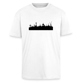 Tent Skyline - Oversized Heavyweight Unisex T-Shirt - Weiß - Vorne - Alina (178cm) & Michal (187cm)