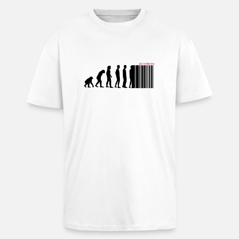 DARWIN - EVOLUTION SOCIETE - CODE BARRE - T-shirt unisexe oversize épais - blanc