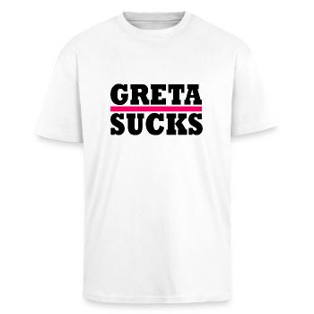 Greta sucks - Oversized Heavyweight Unisex T-Shirt - Weiß - Vorne - Alina (178cm) & Michal (187cm)