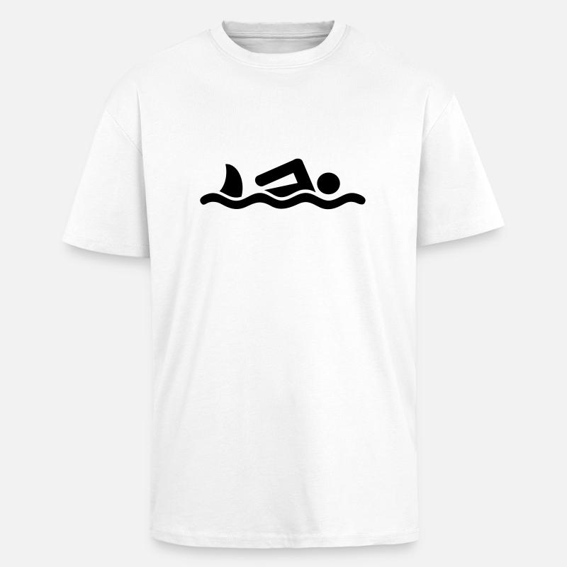 Nageur avec un requin - T-shirt unisexe oversize épais - blanc
