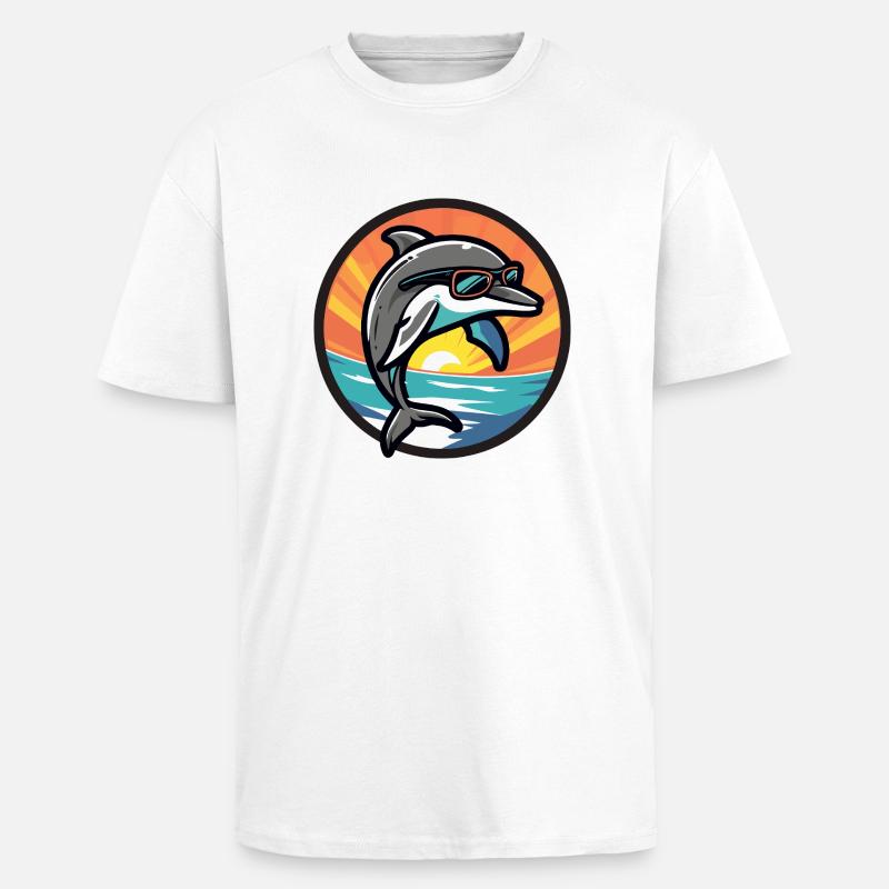 Dolphin Cool Comic - Unisex Oversized Heavyweight T-shirt - white