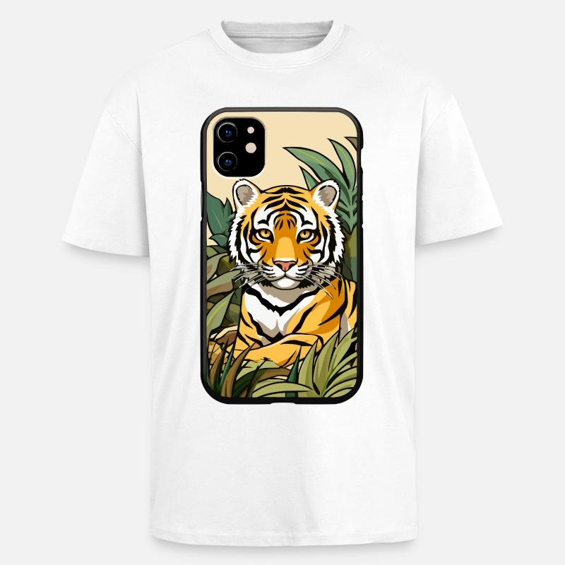 Tiger Dschungel Farbexplosion - Oversized Heavyweight Unisex T-Shirt - Weiß