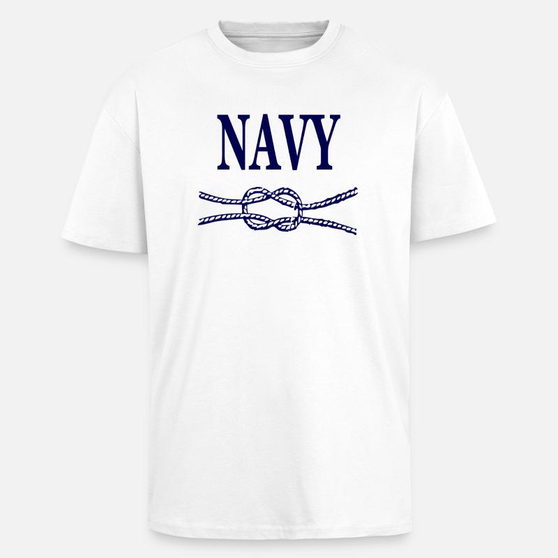 NAVY BLUE SCRIPT - Unisex Oversized Heavyweight T-shirt - white