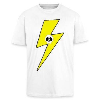 Yellow lightning bolt with white skull - Unisex Oversized Heavyweight T-shirt - white - Front - Alina (178cm) & Michal (187cm)