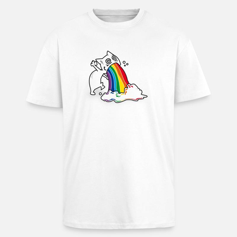 Regenbogenkotze chat - T-shirt unisexe oversize épais - blanc