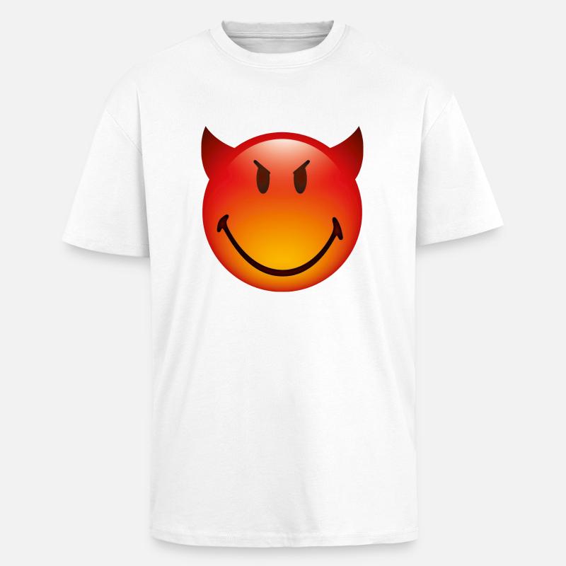 Smiley Glossy Devil - Unisex Oversized Heavyweight T-shirt - white