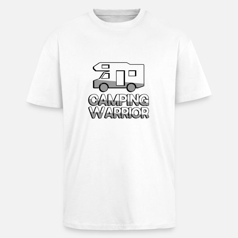 CAMPING WARRIOR + Caravane - Camping - T-shirt unisexe oversize épais - blanc