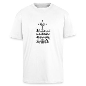 LETZTER SAUBERER CAMPING SHIRT + Kompass - Camping - Oversized Heavyweight Unisex T-Shirt - Weiß - Vorne - Alina (178cm) & Michal (187cm)