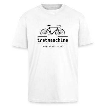 Tretmaschine oder auch Fahrrad genannt. - Oversized Heavyweight Unisex T-Shirt - Weiß - Vorne - Alina (178cm) & Michal (187cm)