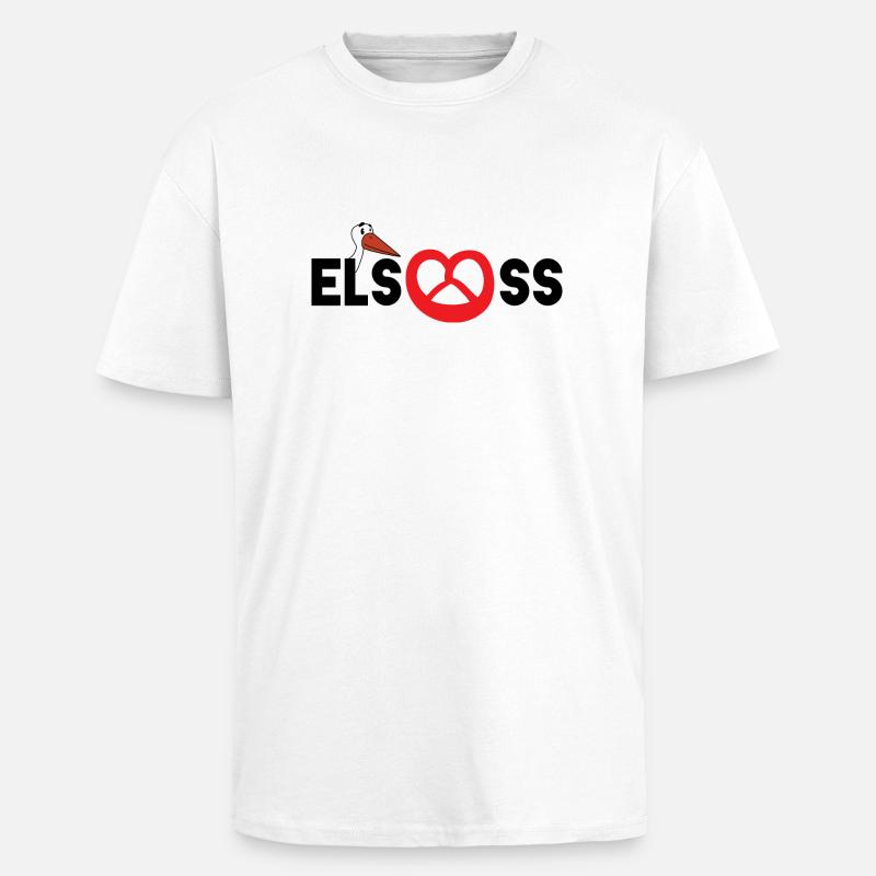 Alsace : cigogne & bretzel - T-shirt unisexe oversize épais - blanc