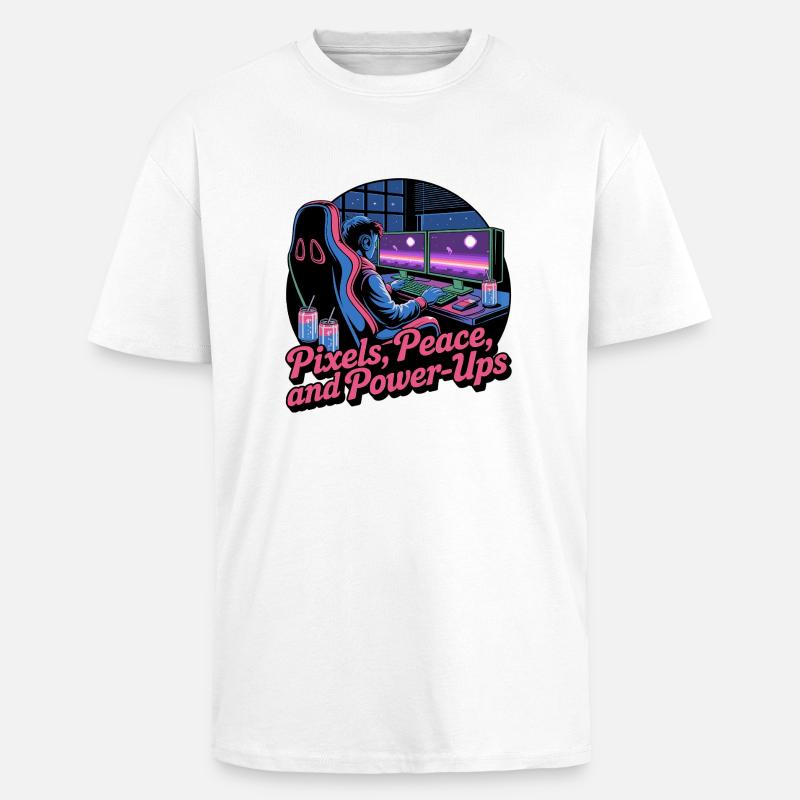Pixels, Peace & Power-Ups – Gaming-Setup - Oversized Heavyweight Unisex T-Shirt - Weiß