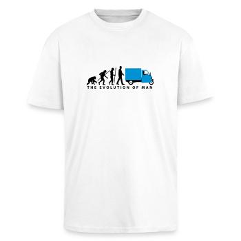 evolution_of_man_Piaggio Ape_092014_b_2c - Oversized Heavyweight Unisex T-Shirt - Weiß - Vorne - Alina (178cm) & Michal (187cm)