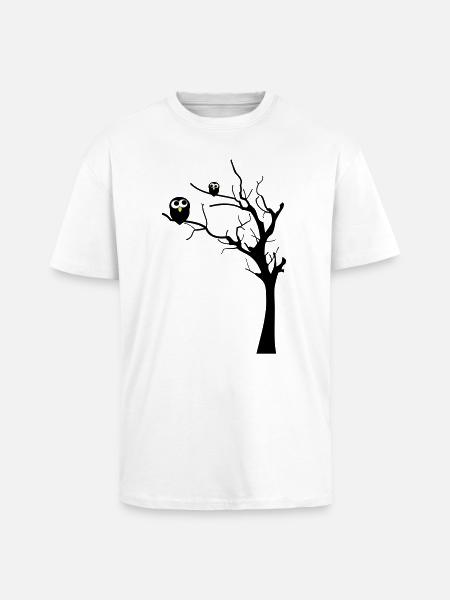 Owls on a tree - Unisex Oversized Heavyweight T-shirt - white