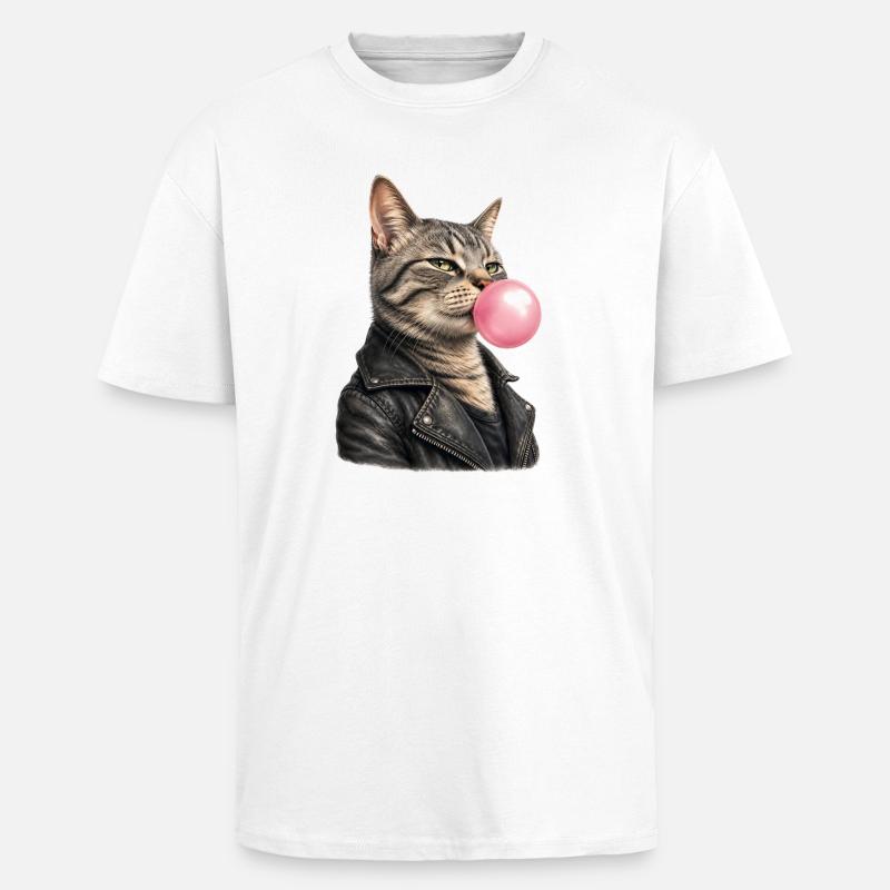 Coole Katze mit Lederjacke - Oversized Heavyweight Unisex T-Shirt - Weiß
