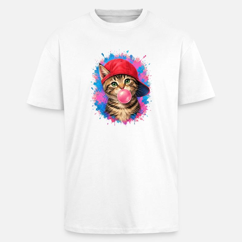 Coole Katze mit Cap und Kaugummi - Oversized Heavyweight Unisex T-Shirt - Weiß