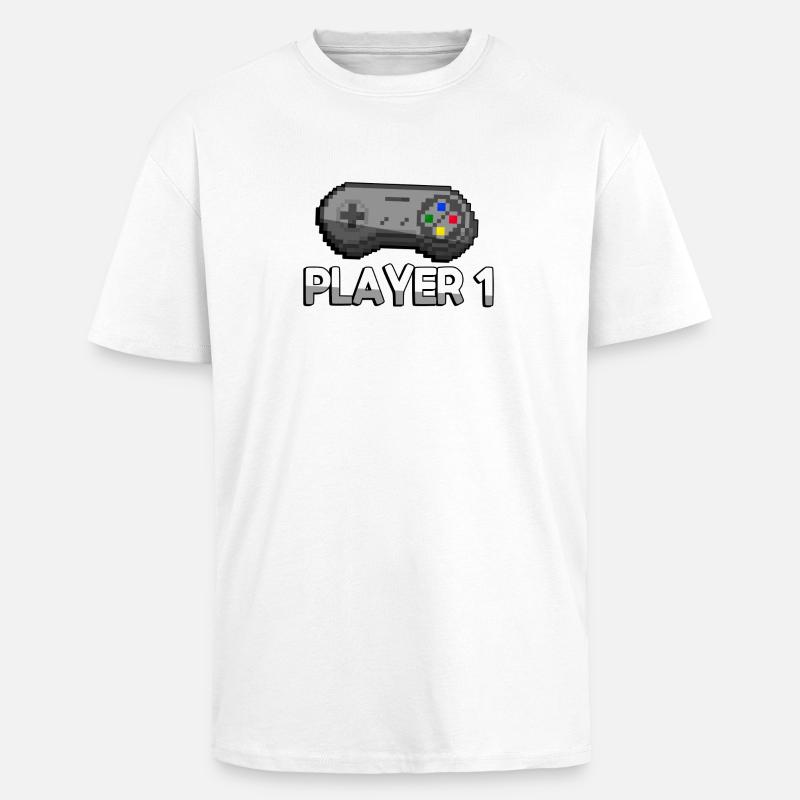 PLAYER 1 + SNES Controller - Gaming - Unisex Oversized Heavyweight T-shirt - white
