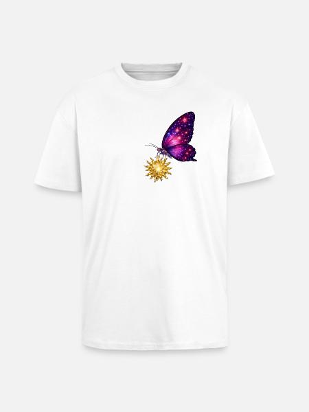 Golden Sun and space butterfly. - Unisex Oversized Heavyweight T-shirt - white
