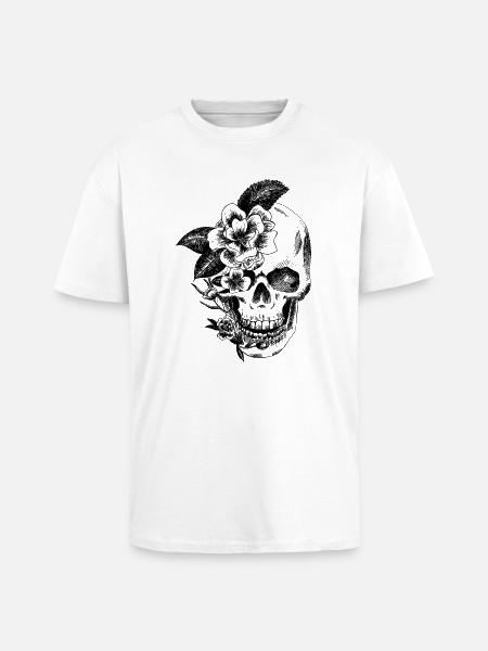 crane and flowers - Unisex Oversized Heavyweight T-shirt - white