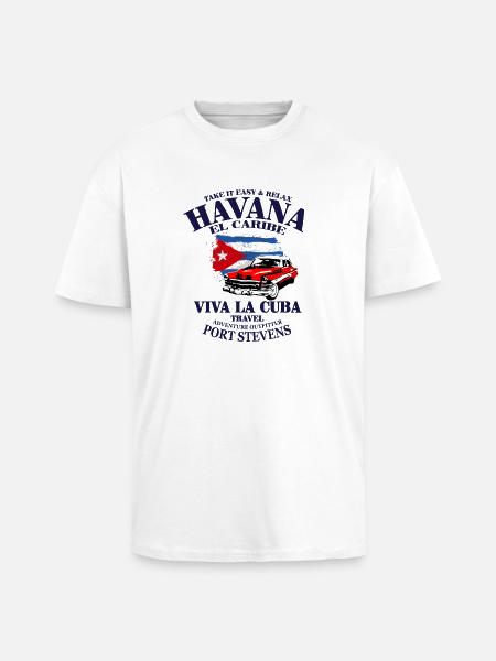Havana - Cuba Flag - Oversized Heavyweight Unisex T-Shirt - Weiß