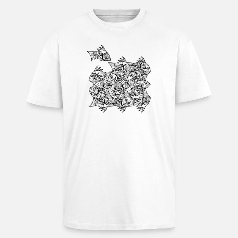 Escher Fish - Oversized Heavyweight Unisex T-Shirt - Weiß