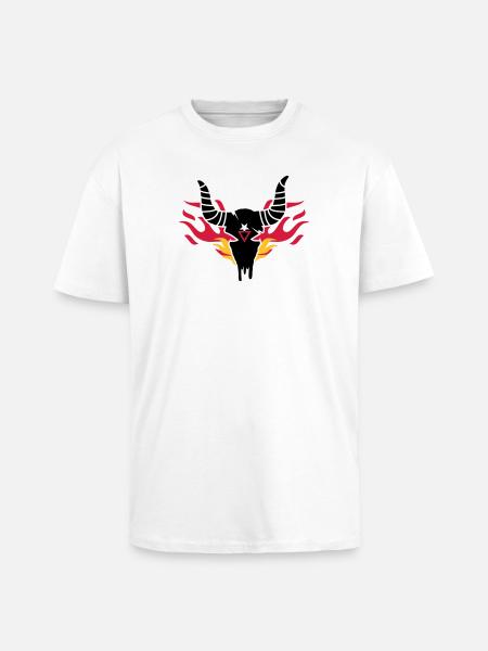 Bull skull with flames - Unisex Oversized Heavyweight T-shirt - white