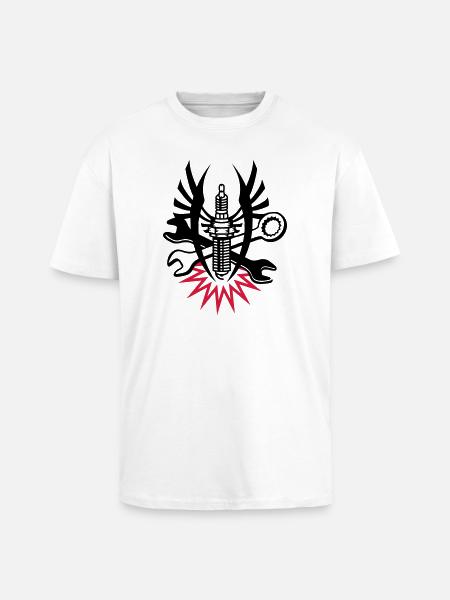 A spark plug with two wrenches - Unisex Oversized Heavyweight T-shirt - white