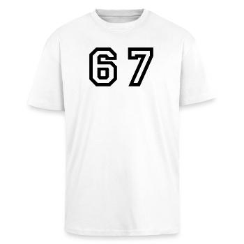 Number - 67 - Sixty Seven - Oversized Heavyweight Unisex T-Shirt - Weiß - Vorne - Alina (178cm) & Michal (187cm)