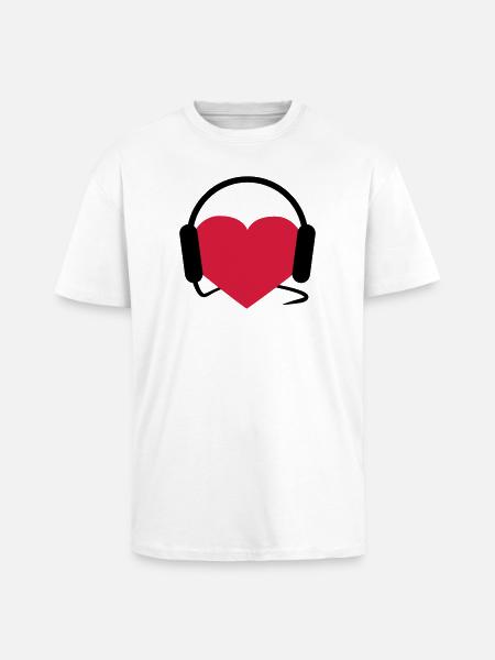 Herz mit Kopfhörern - Oversized Heavyweight Unisex T-Shirt - Weiß