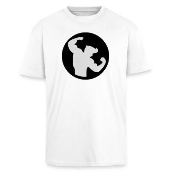 Bodybuilding Muskelprotz 2farbig - Oversized Heavyweight Unisex T-Shirt - Weiß - Vorne - Alina (178cm) & Michal (187cm)