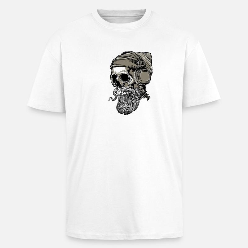 Bart Hipster Skull mit Kopfhörer - Oversized Heavyweight Unisex T-Shirt - Weiß