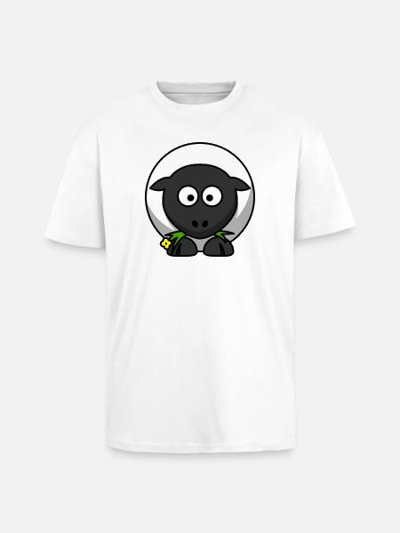Moonlit Night Sheep Cartoon - Unisex Oversized Heavyweight T-shirt - white
