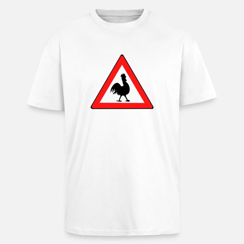 Hühnerwarnschild mit Humor - Oversized Heavyweight Unisex T-Shirt - Weiß